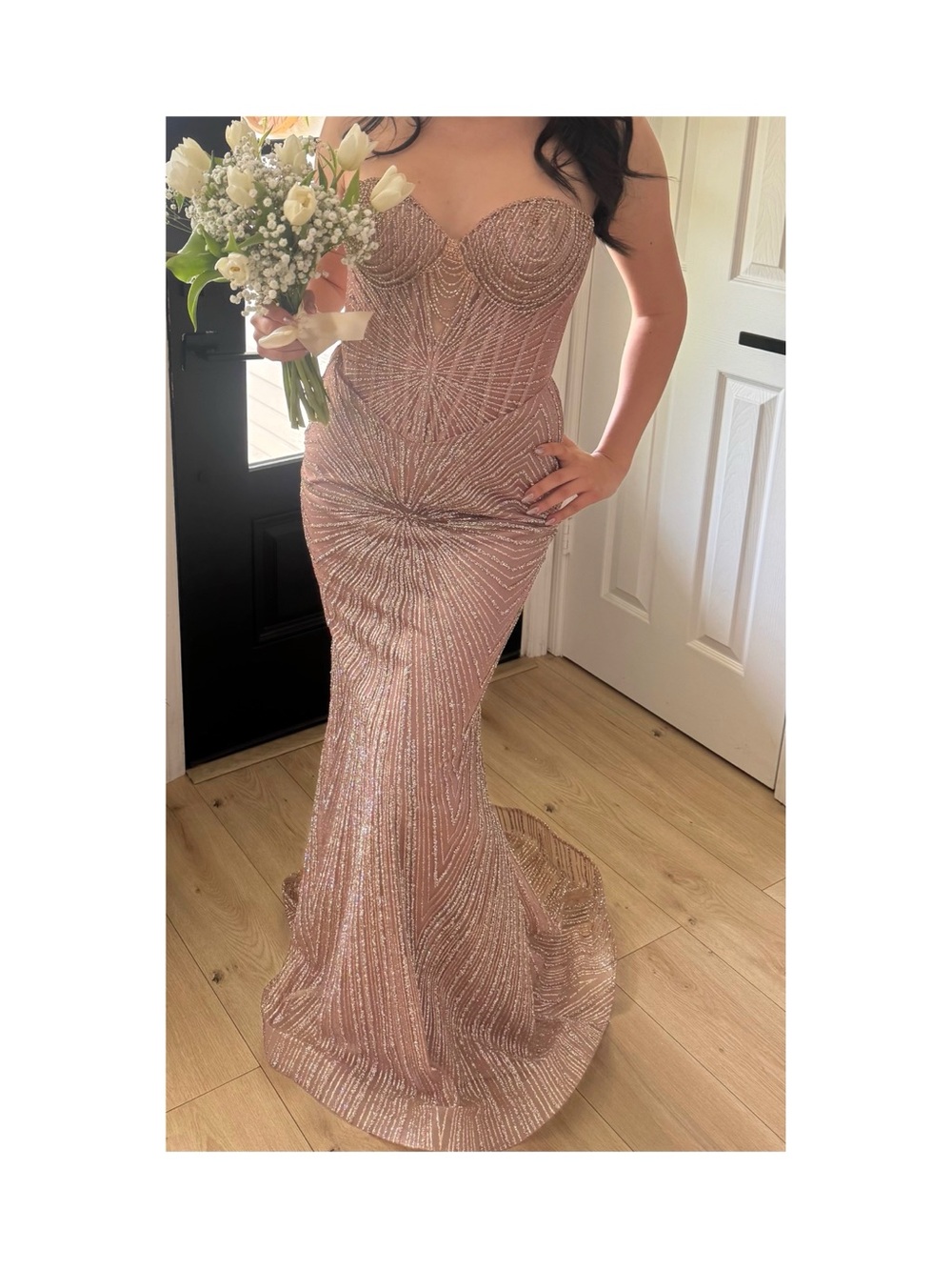 Ladevine Strapless Rose Gold  Mermaid Evening Gown